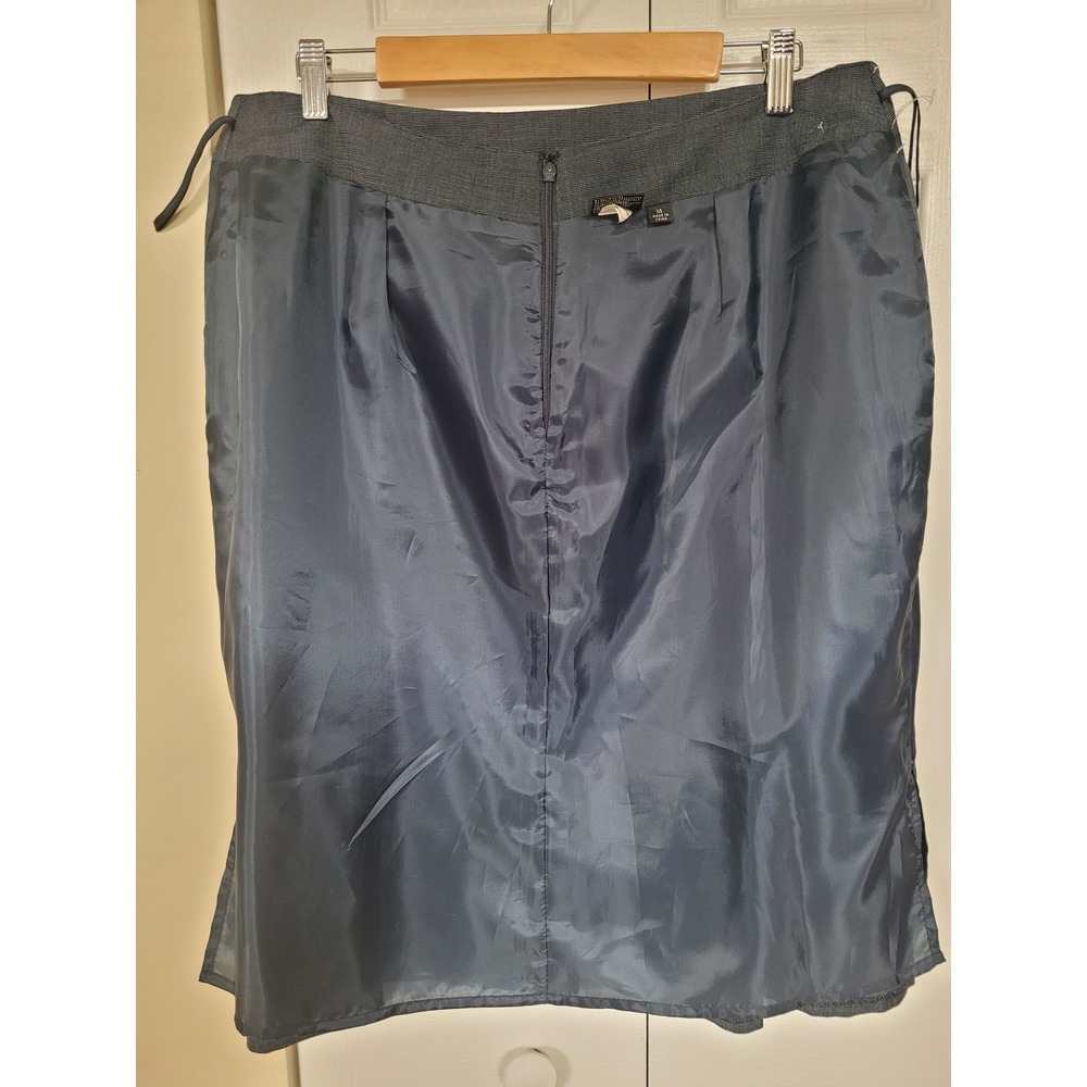 Kasper Women Blue Linen Blend Pencil Skirt 3 Pleats Professional Career Size‎ 14 - Picture 2 of 7